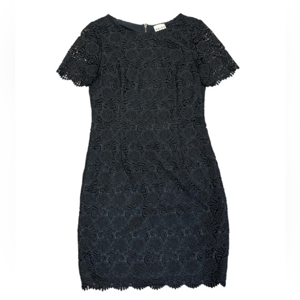 Reiss Black Short Sleeve Crochet Dress